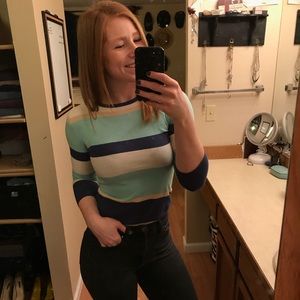 Blue an white stripped light weight cotton sweater